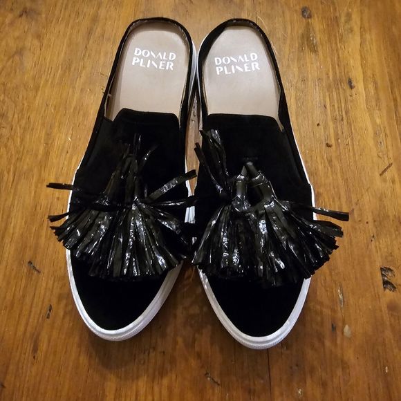 Donald J. Pliner Pauly Black Leather Suede Tassel Mules Women’s Sz 6 - Picture 7 of 8